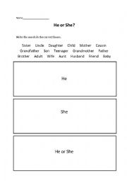 English Worksheet: He or She?