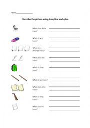English Worksheet: To Have and A/An