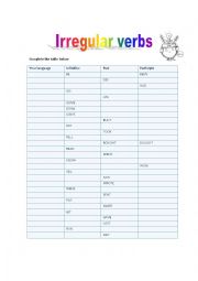 English Worksheet: IRREGULAR VERBS: Table