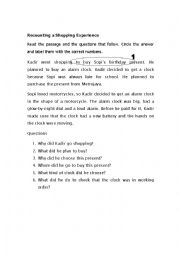 English Worksheet: Recounting a Shopping Experience