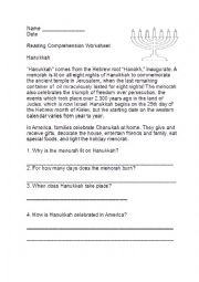 English Worksheet: Hanukkah