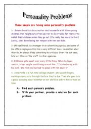 English Worksheet: personality problems