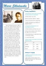 English Worksheet: Marie Sklodowska