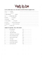 English Worksheet: verb to be