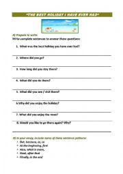 English Worksheet: the best holiday writing assignment 