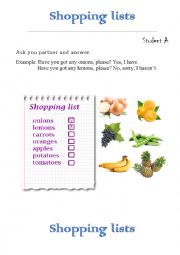 English Worksheet: Shopping lists