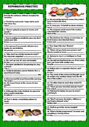 English Worksheet: Rephrasing + key