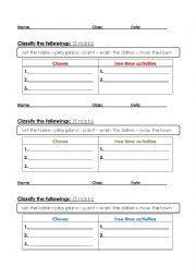 classifying free time activities and family chores