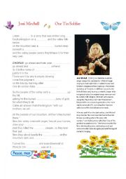 English Worksheet: Joni Mitchell--One Tin Soldier.Peace day. Song