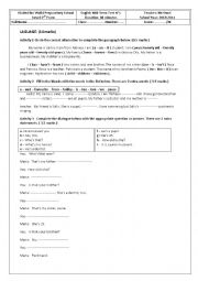 English Worksheet: Mid-term test N1