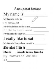 English Worksheet: I am special because