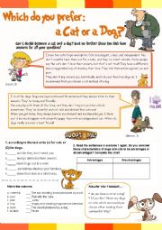 English Worksheet: Which do you prefer: a cat or a dog? Activites for kids Comprehension