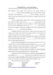English Worksheet: CLOZE Activity - Choosing a Flag Bearer at the Sochi 2014 Winter Olympics