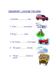 English Worksheet: Transport choose the verb