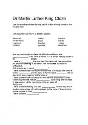 English Worksheet: Martin Luther King Clothe