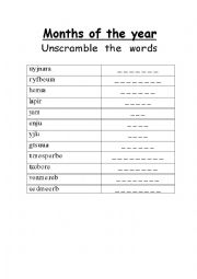 English Worksheet: Unscramble  the words