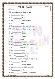 English Worksheet: The using of am/is/are