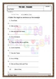 English Worksheet: Making negative form of to be - am/is/are