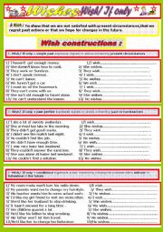 English Worksheet: Wishes ( I wish/ If only)