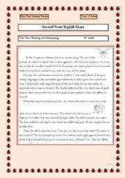 English Worksheet:  Narrating Exam : the Lion and the Rabbit