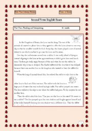English Worksheet:  Narrating Exam : the Lion and the Rabbit