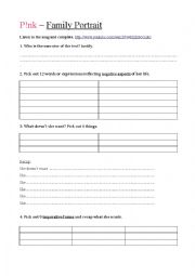 English Worksheet: Pink - Family Portrait