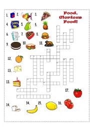 English Worksheet: Food Crossword Puzzle