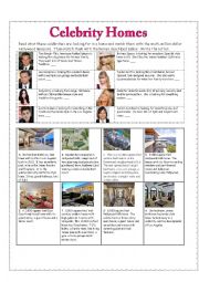 English Worksheet: Celebrity Homes Reading Exercise