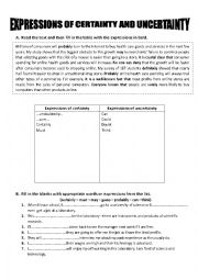 English Worksheet: Certainty uncertainty