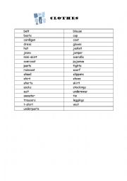 List of vocabulary categorized