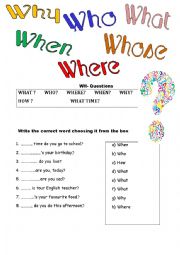 English Worksheet: Wh- questions