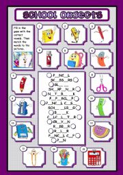 English Worksheet: SCHOOL OBJECTS - PRACTICE 2