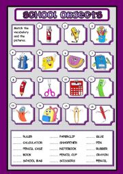 English Worksheet: SCHOOL OBJECTS - PRACTICE 1