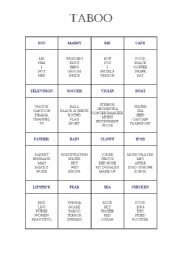 English Worksheet: taboo cards