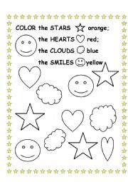 English Worksheet: color the objects