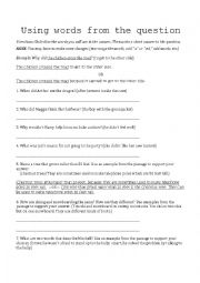 English Worksheet: Using Words from the Question