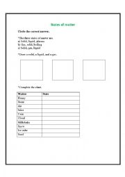 English Worksheet: States of mater