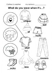 English Worksheet: Weather & clothes