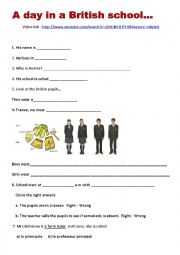 English Worksheet: A day in British School : worksheet + vido link