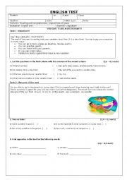 English Worksheet: English test - prepositions of place