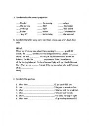 English Worksheet: Prepositions - Present Simple