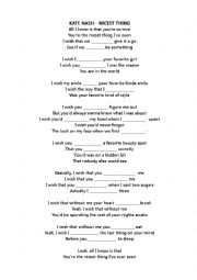English Worksheet: KATE NASH - NICEST THING song second conditional and wishes