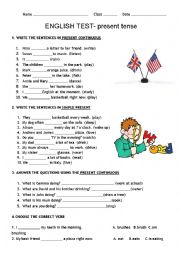 English Worksheet: PRESENT TENSE TEST