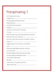 English Worksheet: Paraphasing 1