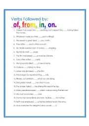 Verbs followed by of, from, in,on.
