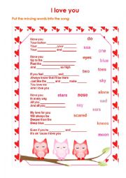 English Worksheet: I love you song