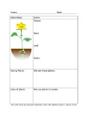 English Worksheet: Cornell Notes  Parts of a Plant and Uses of Plants