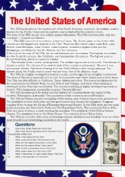 English Worksheet: The United States of America text