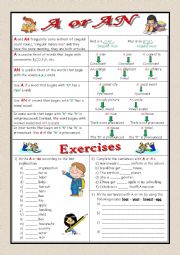 English Worksheet: A or AN