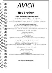 English Worksheet: Avicii. Hey Brother